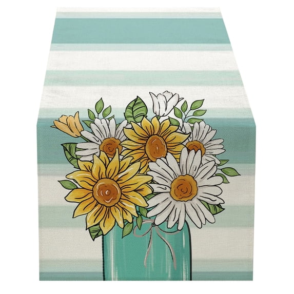 Jierger Summer Leaves Print Fresh Linen Table Cloth for Home Decoration, Dining Table and Picnic, Natural Linen Fabric with Leaf Pattern, 13 x 72 Inch Size