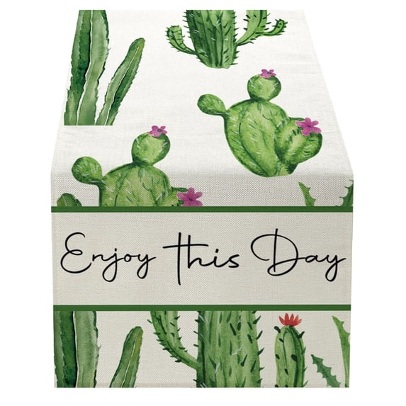 Jierger Summer Leaves Print Fresh Linen Table Cloth for Home Decoration, Dining Table and Picnic, Natural Linen Fabric with Leaf Pattern, 13 x 72 Inch Size