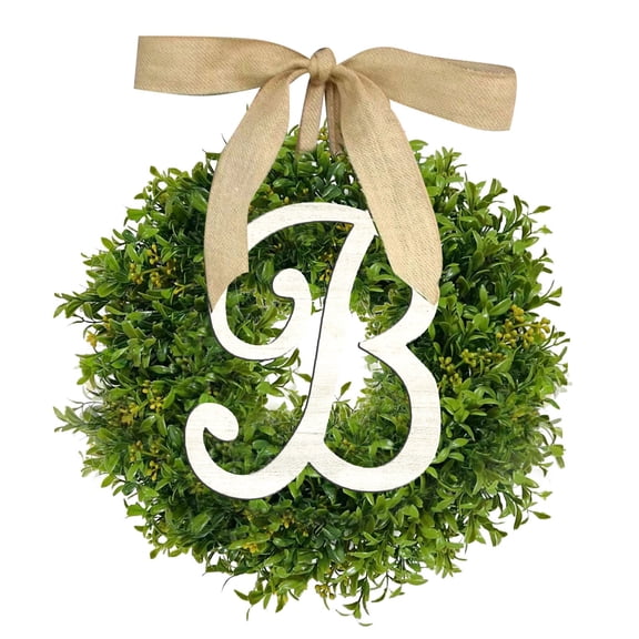 Jierger Unique Last Name Year Round Front Door Wreath with Bow Welcome Sign Garland Creative 26 Letter Farmhouse Wreath for Front Door Summer All Seasons Outside Hanger Decorations Gift (A-Z)