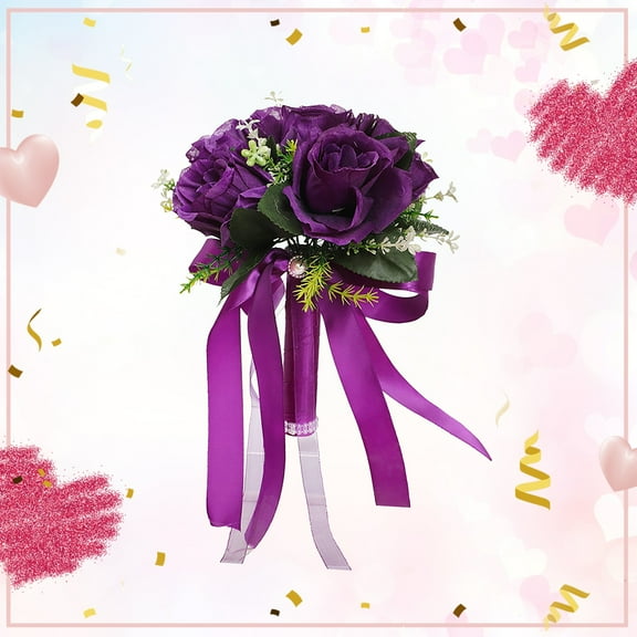 Jierger Valentine's Day Romantic Wedding Bouquet Silk Roses Bridal Wedding Hand Bouquet Bridesmaid Holding Artificial Flowers Eternal Flower Love Gift for Wedding Party Home Birthday Decor