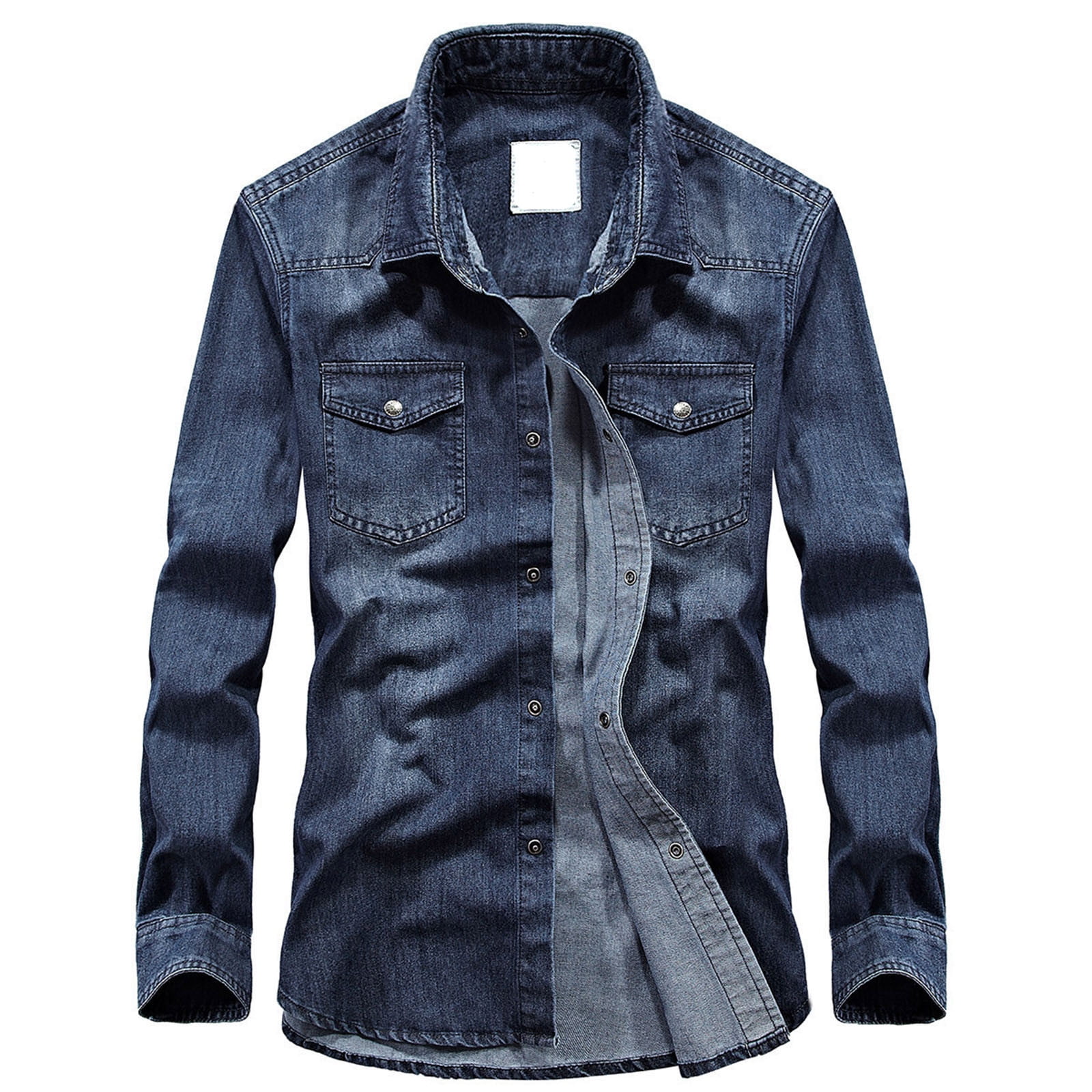 Jieuogg Men's Button Opening and Closing Long Sleeve Jean Jacket Turn
