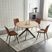 Jiexi Mid Century Modern Collection 46.4 Round Steel Legs Dining Table, Oak