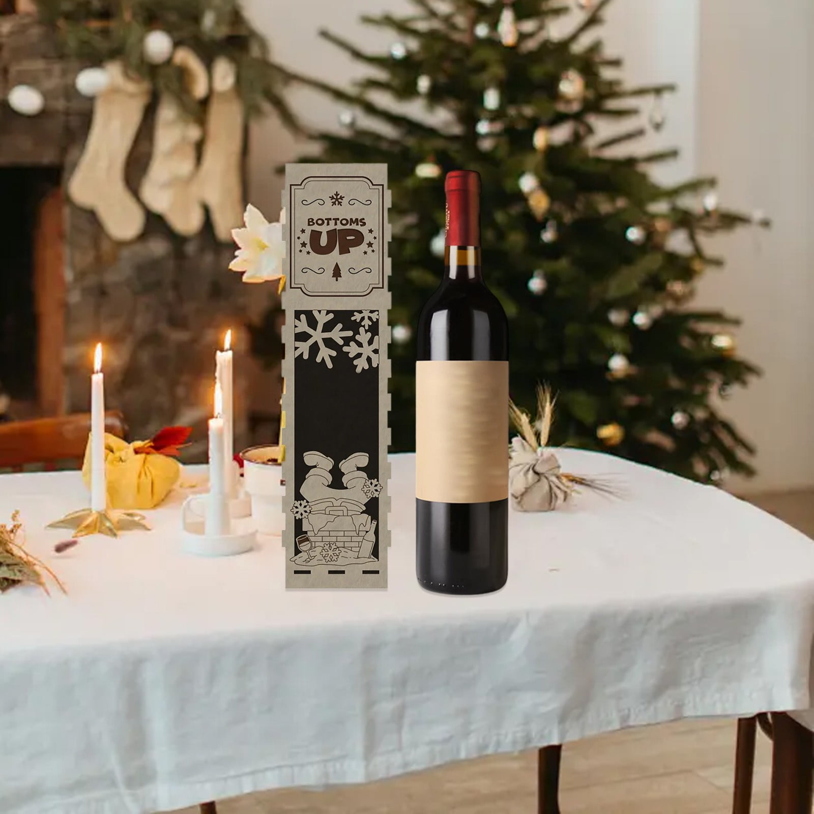 Jiezhush Christmas Funny Wooden Wine Box Handmade Wine Bottle Gift Box