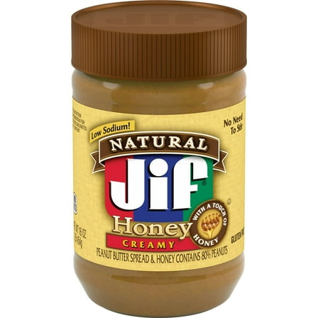 Jif Natural Creamy Peanut Butter Spread and Honey – Contains 80% Peanuts, 16 ozs