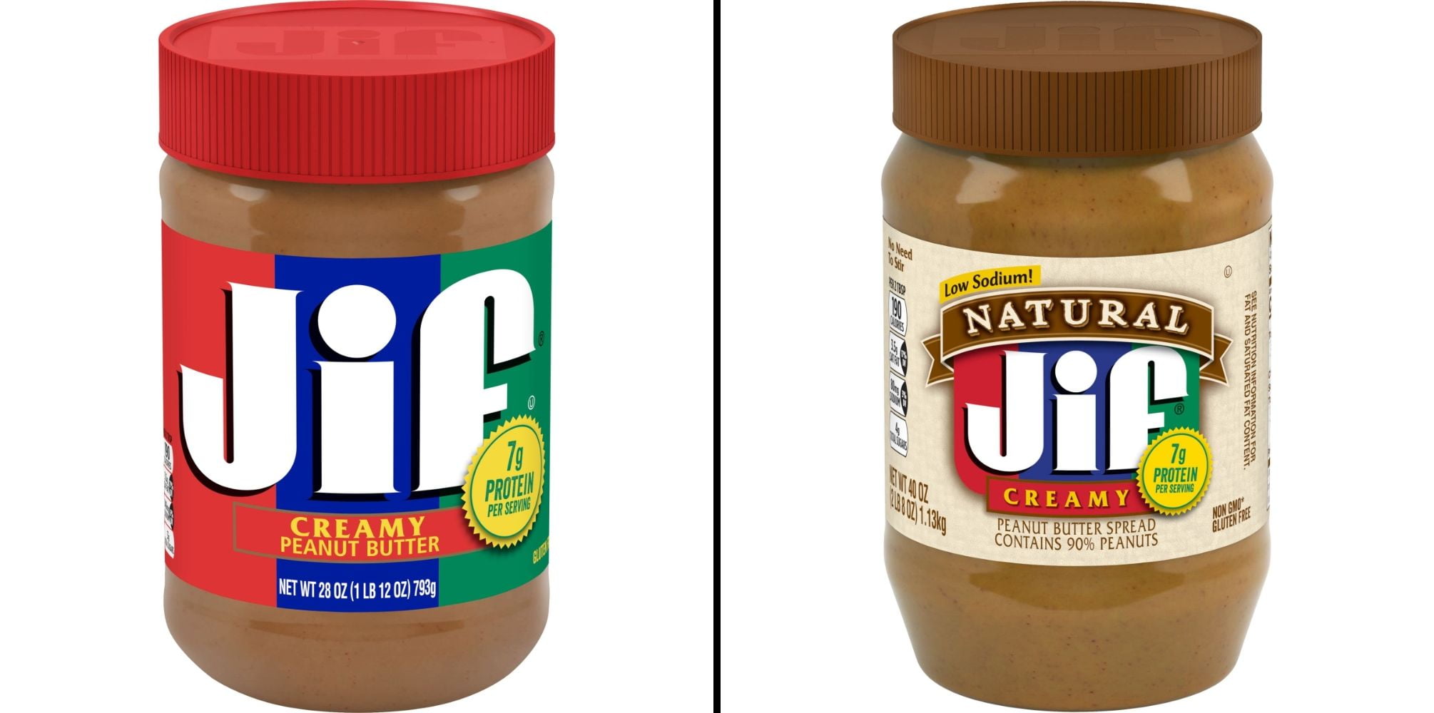 Jif Creamy Peanut Butter 28 oz \u0026 Jif Natural Creamy Peanut Butter Spread 40 oz, Contains 90% Peanuts