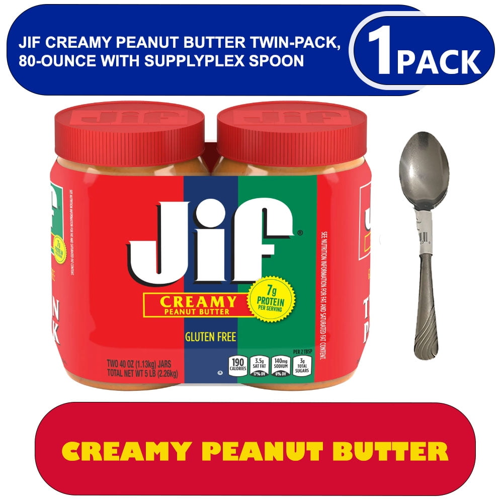 Jif Creamy Peanut Butter Twin-Pack, 80-Ounce with supplyplex spoon