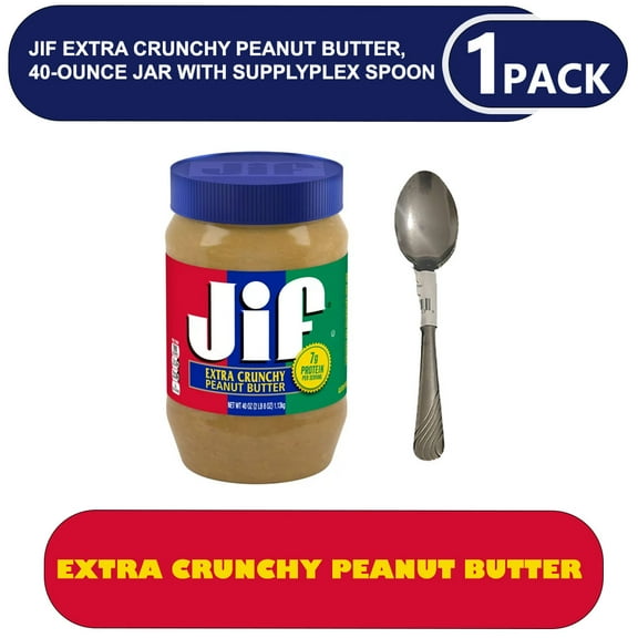 Jif Extra Crunchy Peanut Butter, 40-Ounce Jar with supplyplex spoon