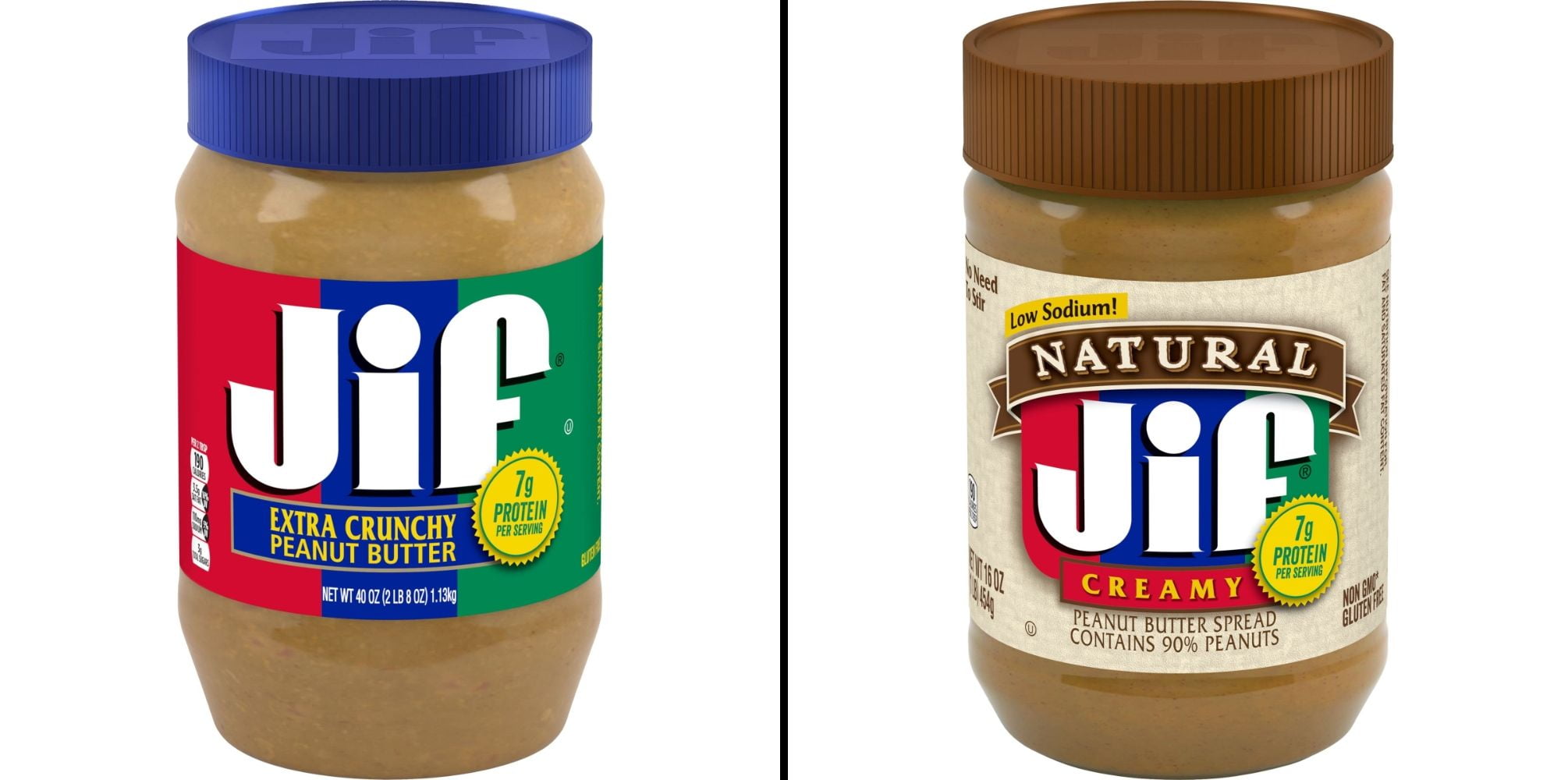 Jif Extra Crunchy Peanut Butter 40 oz 7g Protein per Serving \u0026 Jif Natural Creamy Peanut Butter Spread 16 oz