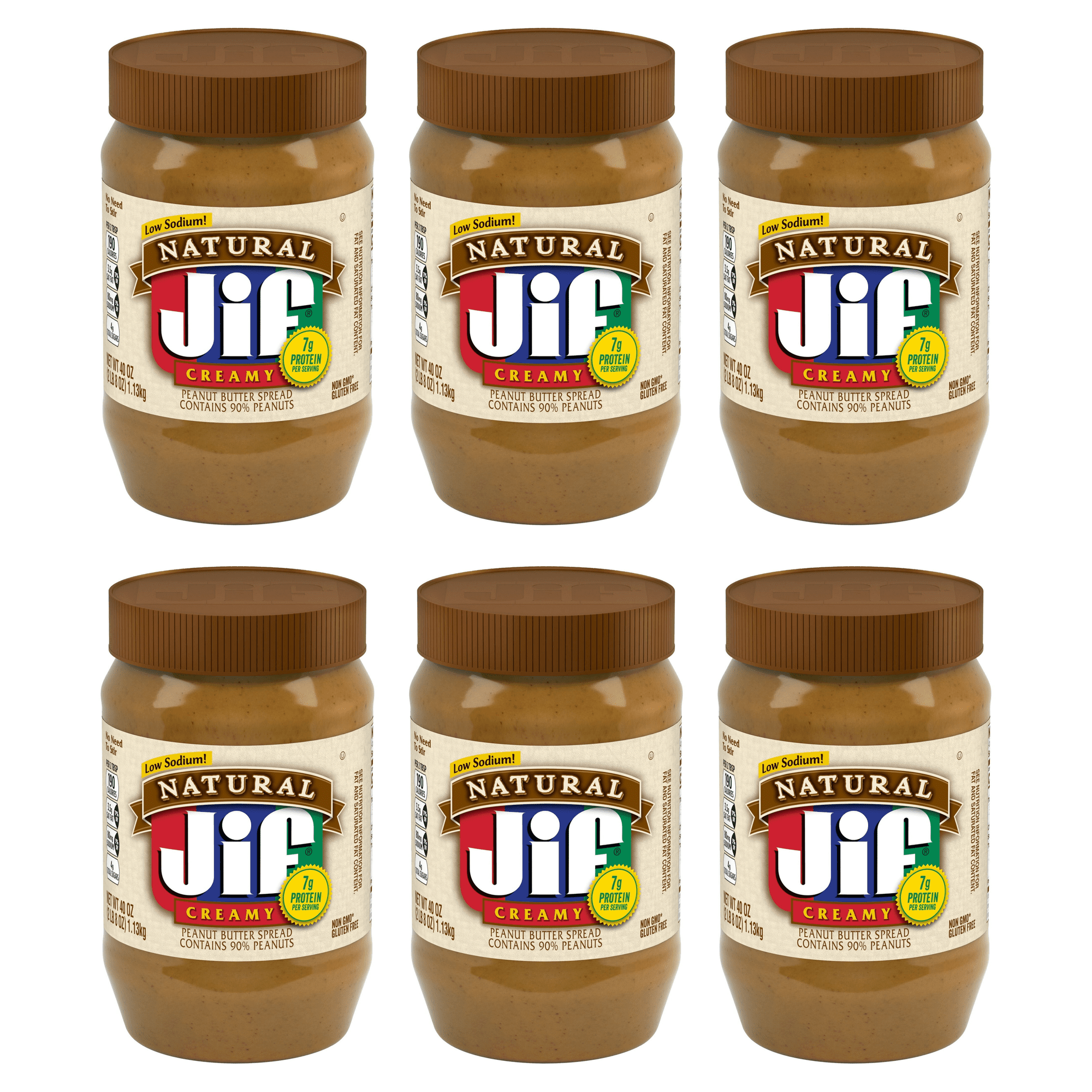 Jif Natural Creamy Peanut Butter Spread Contains 90% Peanuts, 40 Ounces (Pack of 6)