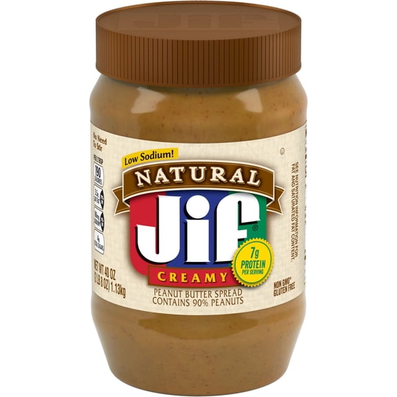Jif Natural Creamy Peanut Butter Spread Contains 90% Peanuts, 40 oz
