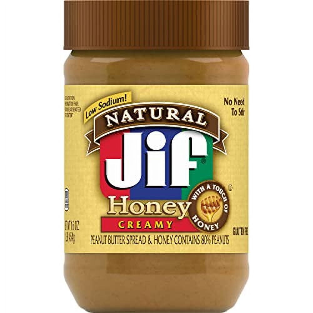 Jif Natural Creamy Peanut Butter Spread and Honey, 16 Ounces, Contains 80 Peanuts