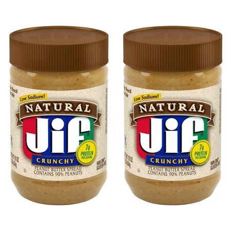 Jif Natural Crunchy Peanut Butter Spread Contains 90% Peanuts, 16 Ounces (Pack of 2)