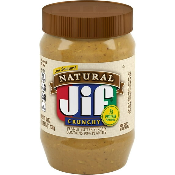 Jif Natural Crunchy Peanut Butter Spread Contains 90% Peanuts, 40 Ounces (Pack of 4)