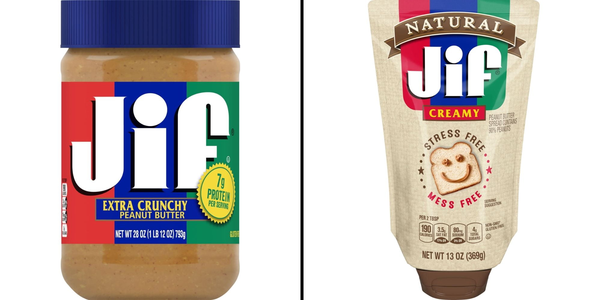 Jif Natural Squeeze Creamy Peanut Butter Spread 13 oz \u0026 Jif Extra Crunchy Peanut Butter 28 oz