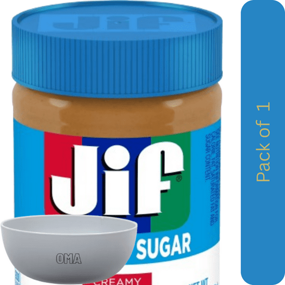 Jif No Added Sugar Creamy Peanut Butter Spread, 15.5 oz  with Bowl by OMA