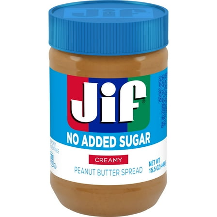 Jif No Added Sugar Creamy Peanut Butter Spread, 15.5 oz. - Smooth, Creamy Texture, No Stir Peanut Butter Spread