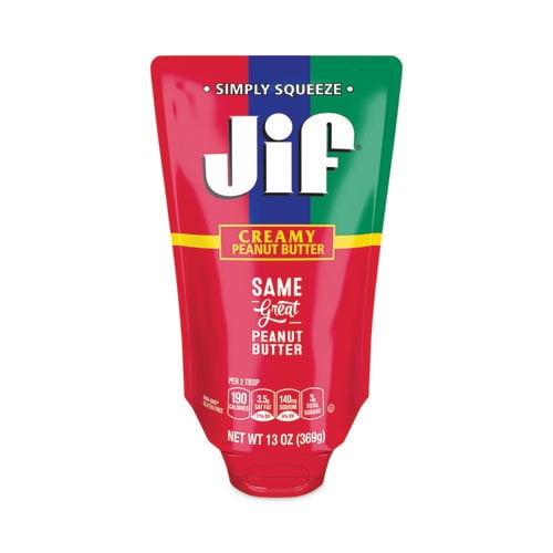 (10 pack) Jif Squeeze Creamy Peanut Butter, 13 oz. - Smooth, Creamy Texture, Portable Peanut Butter Pouch