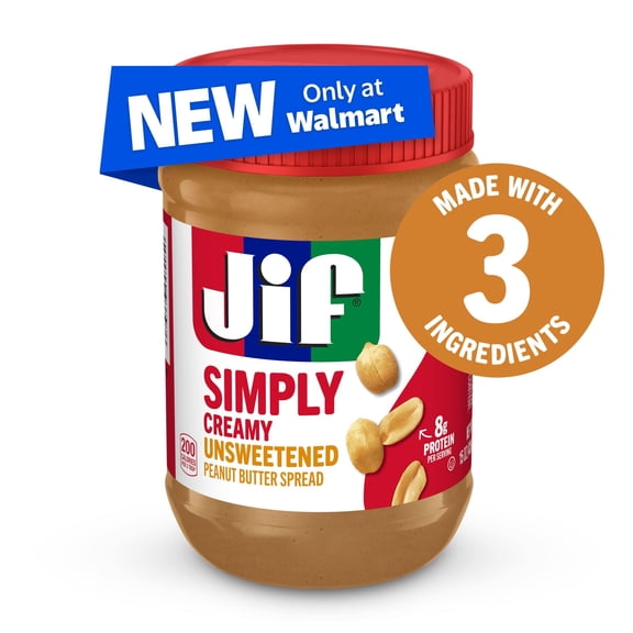 Jif Simply Creamy Peanut Butter Spread, Unsweetened, 15-oz Jar