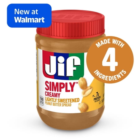 Jif Simply Creamy Peanut Butter Spread, Lightly Sweetened, 15-oz Jar