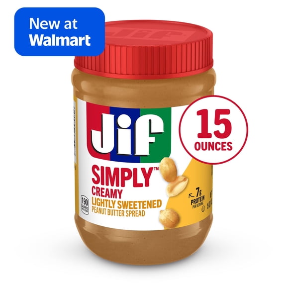 Jif Simply Creamy Peanut Butter Spread, Lightly Sweetened, 15-oz Jar