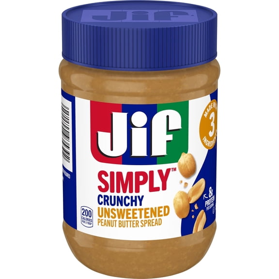 Jif Simply Crunchy Peanut Butter Spread, Unsweetened, 15-oz Jar
