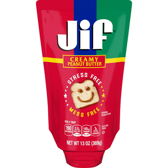 Jif Squeeze Creamy Peanut Butter, 13 oz. - Smooth, Creamy Texture, Portable Peanut Butter Pouch
