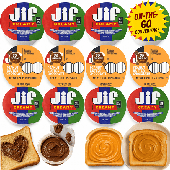 Jif To Go Peanut Butter & Chocolate + Jif Creamy Peanut Butter, 10 Pack (5 of Each), Individual Snack Cups, On-the-Go, Spread, Breakfast & Snacks