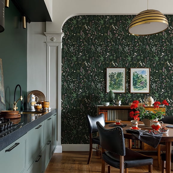 Xiayi Floral Wallpaper Peel and Stick Farm Floral 393" x 17.3" Wildwood Wall Paper Dark Self Adhesive Contact Paper Stick on Wallpaper Coverage 30 sq.ft