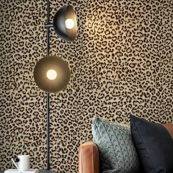 Leopard Print Peel and Stick Wallpaper, Waterproof Removable Self Adhesive Textured Wall Paper, Yellow Unique Funky Cheetah Contact Paper for Bedroom and Bathroom 480"X17.3"