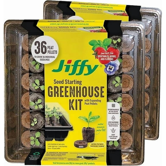 Jiffy 36 Cell Plastic Seed Starting Greenhouse Kit, 36mm Peat Pellets (Pack of 2)