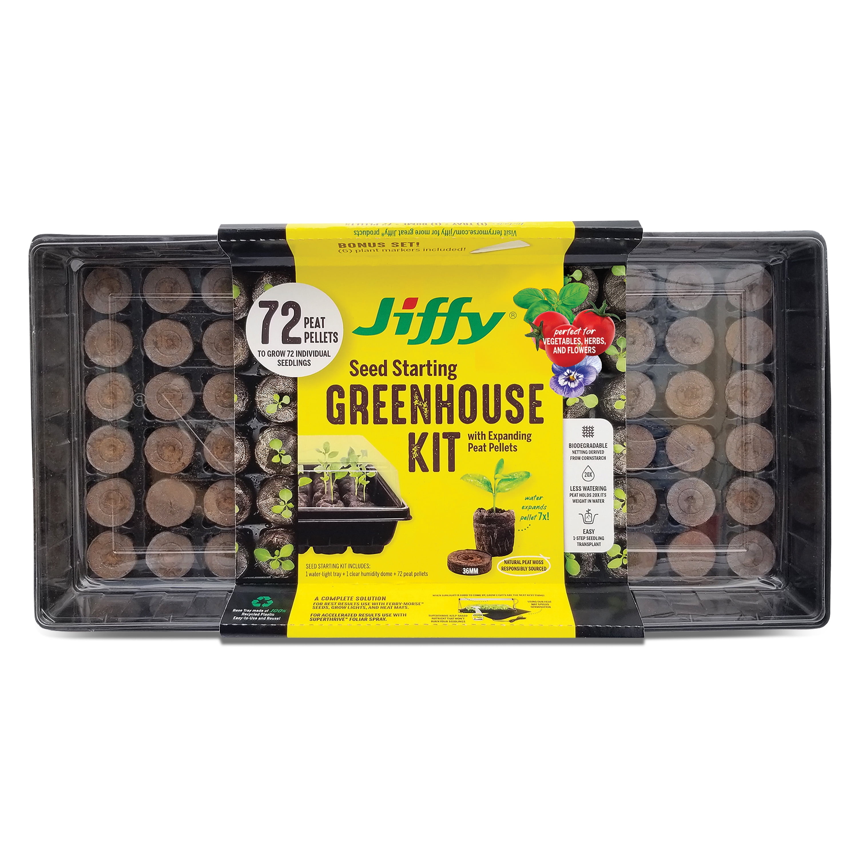Jiffy 72 Cell Seed Starter Kit with 36mm Peat Pellets, Greenhouse