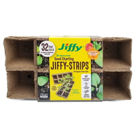 Jiffy 8-Celled Biodegradable Seed Starting Peat Pots Strips - 4 Pack with Drainage