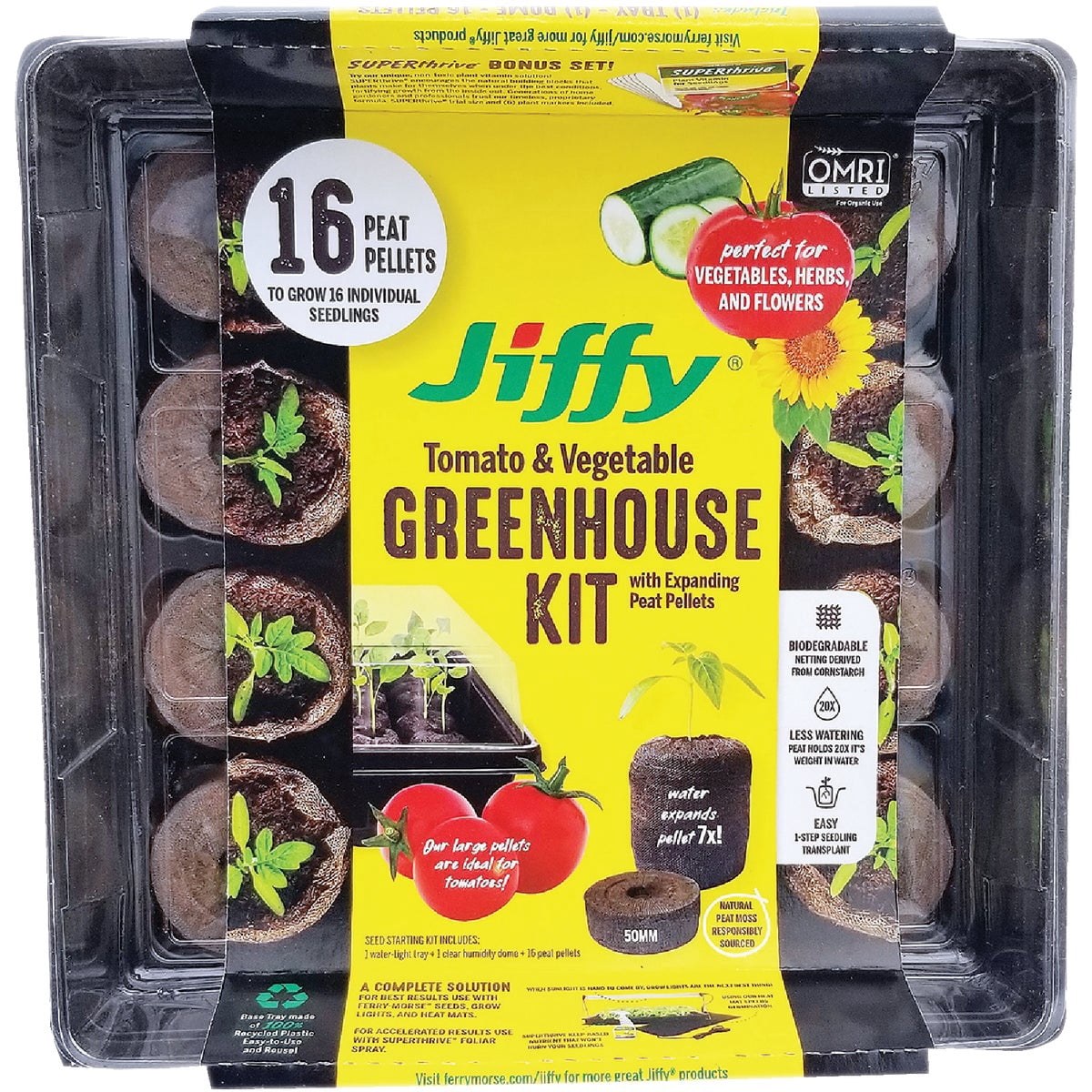 Jiffy J616ST-11 16 Count 11" x 11" Tomato Vegetable Seed Starting Tray Greenhouse - Quantity 4