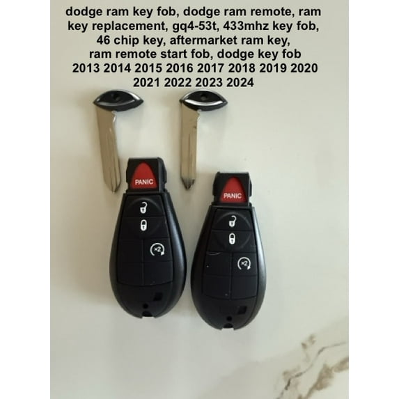 2 Aftermarket 4-Button Fobik Key for Dodge Ram (2013–2024) — GQ4-53T · 433 MHz · Chip 46 · CR2032