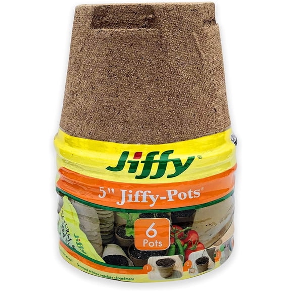Jiffy Peat Pots, Biodegradable Seed Starter Planters, 5 Inch, 6 Pack