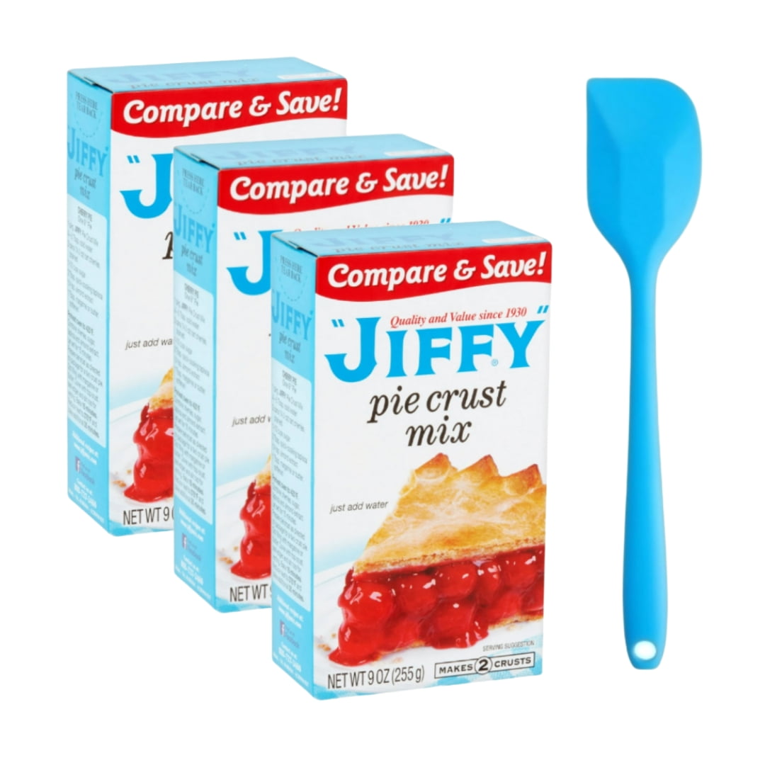 Jiffy Pie Crust Mix, 9.0 oz (3 pack) and 8in Silicone Spatula (Color Varies)