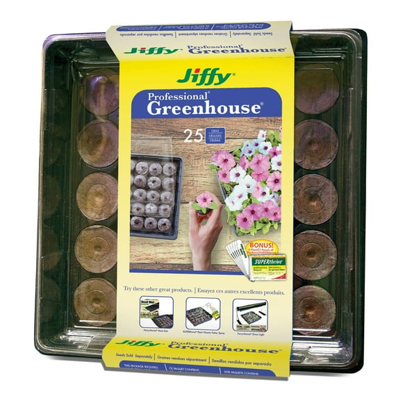 Jiffy Reusable 25-Cell Plastic Greenhouse Seed Starter Kit with 42mm Peat Pellets