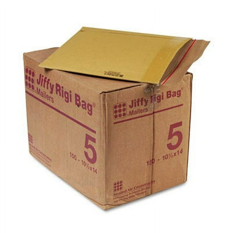 Jiffy Rigi Bag Mailer, #5, Square Flap, Self-Adhesive Closure, 10.5 x 14, Natural Kraft, 150/Carton Jiffy Rigi Bag Mailer, #5, Square Flap, Self-Adhesive Closure, 10.5 x 14, Natural Kraft, 150/Carton