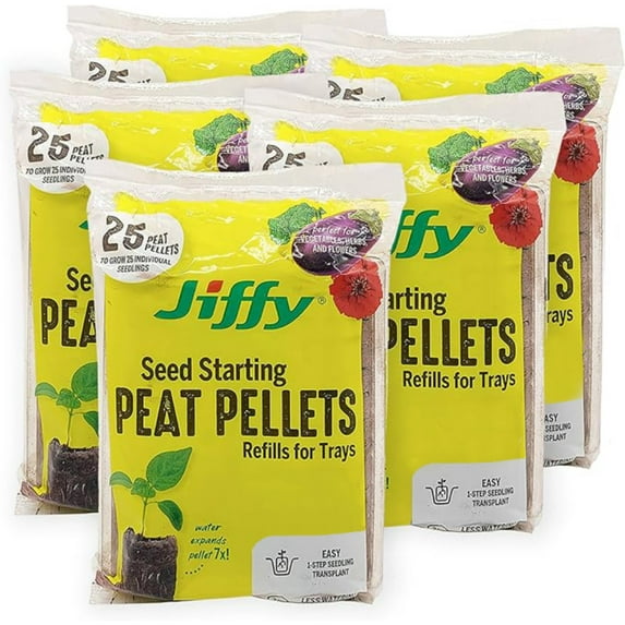 Jiffy Seed Starting 42mm Peat Pellet Refills - 5 Pack, 125 Pellets Total