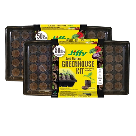 Ferry Morse Jiffy Seed Starter Tray Kit, 50 Cell 42mm Peat Pellets - 2 Pack, 100 Pellets Total