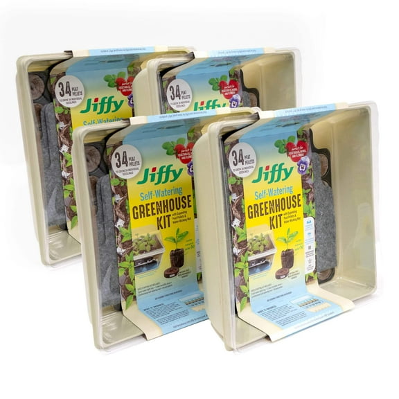 Jiffy Seed Starting Self-Watering Kit, 34 Cell with 36mm Peat Pellets (4 Pack)