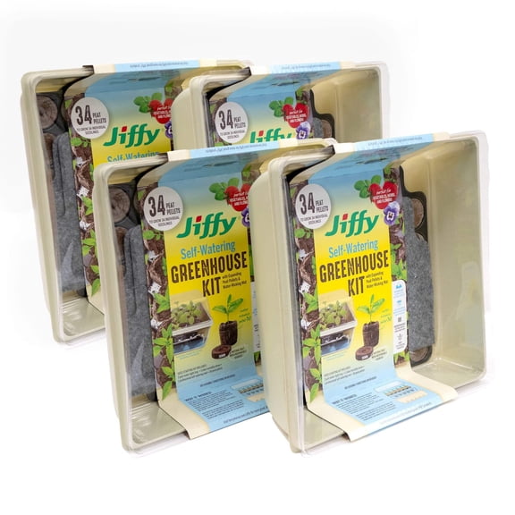 Jiffy Seed Starting Self-Watering Kit, 34 Cell with 36mm Peat Pellets (4 Pack)
