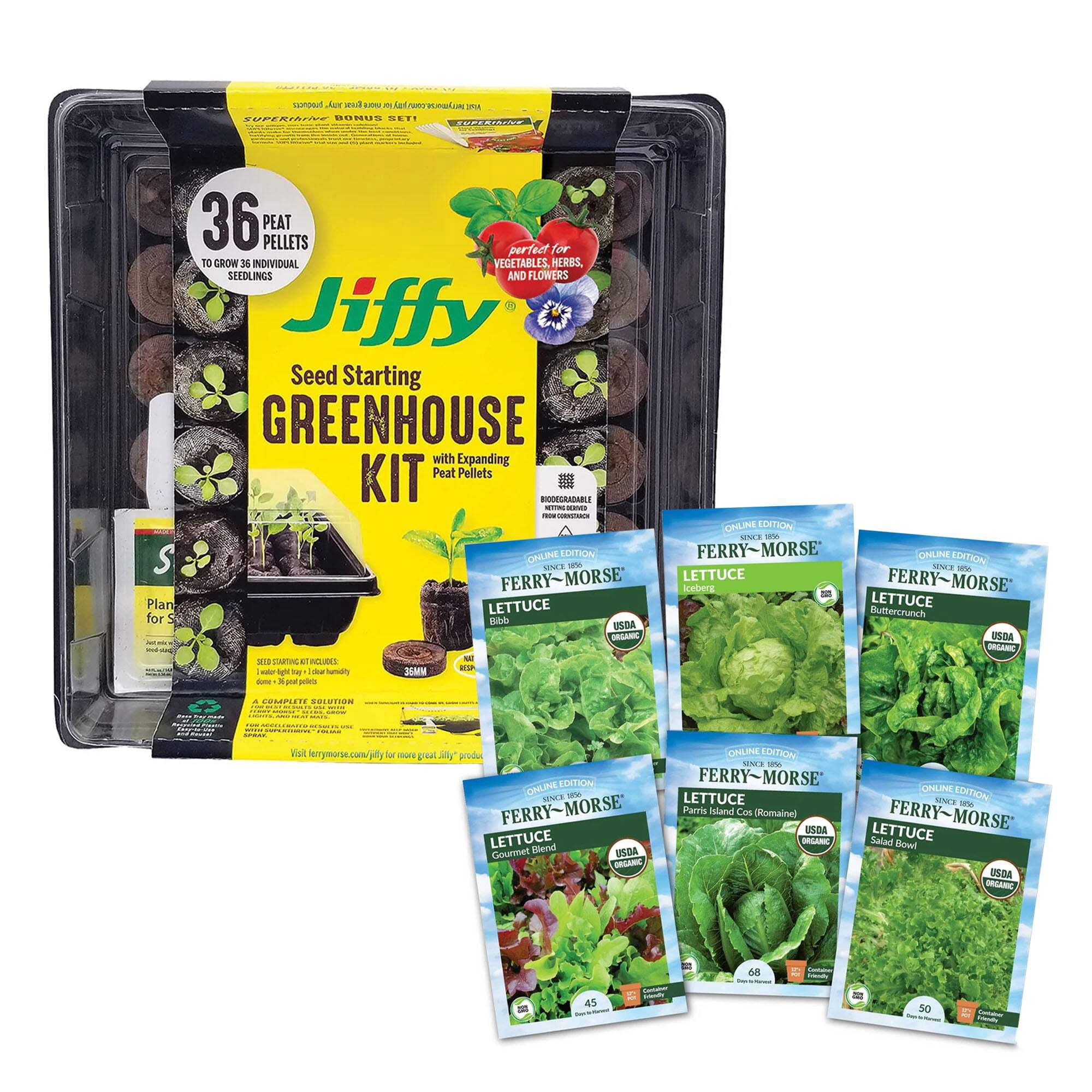 Jiffy Greenhouse Seed Starter Kit - 36 Cell Peat Pellet Tray - 8 Piece