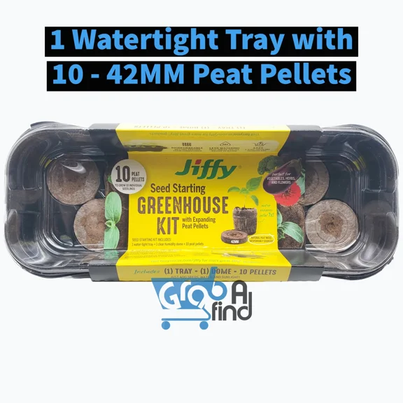 Jiffy Tray 10 Peat Pellet Seed Starter Greenhouse Kit, 42Mm Pellets Includes Lid