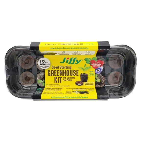 Jiffy 12 Cell Reusable Windowsill Greenhouse Seed Starter Kit with 36mm Peat Pellets
