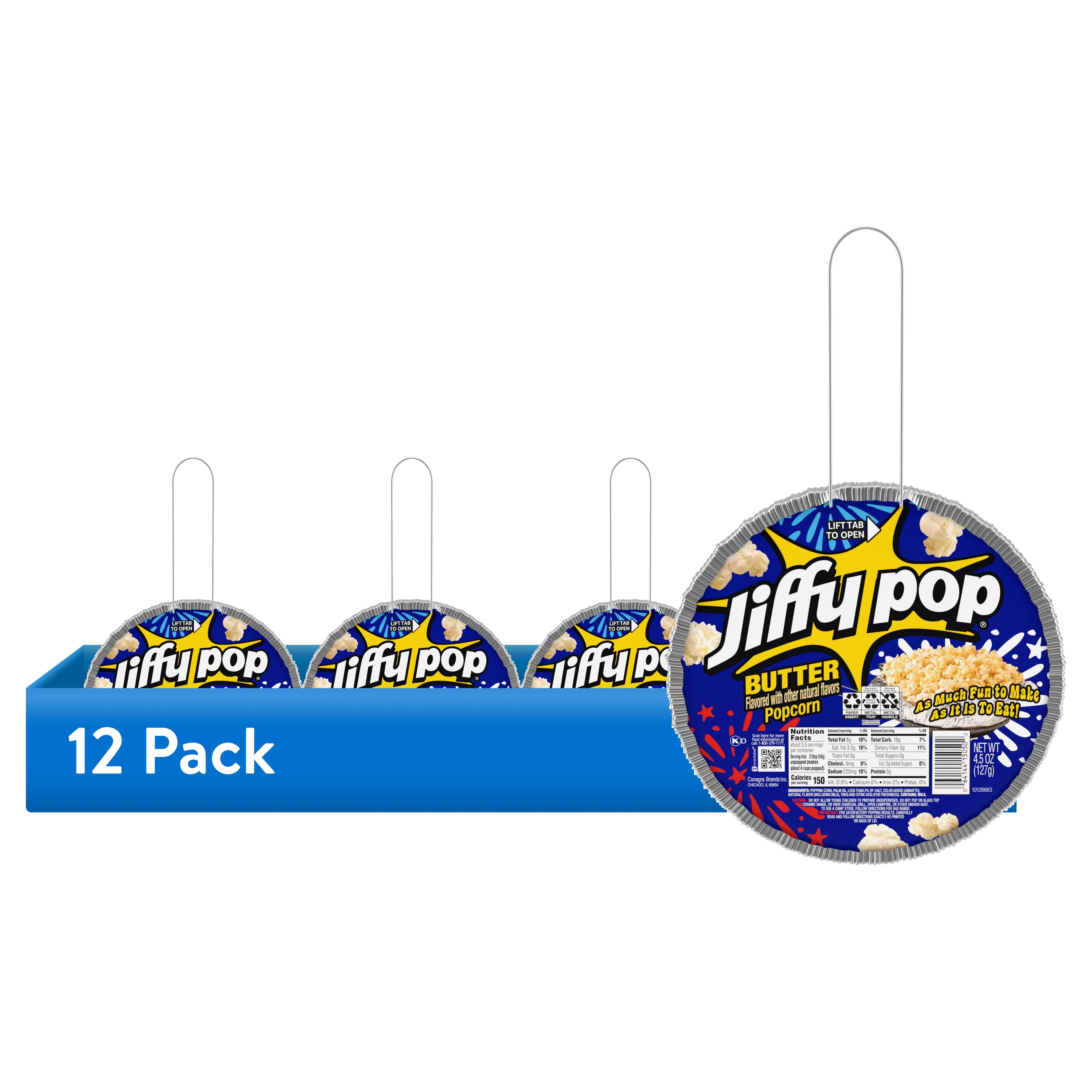 (12 pack) JIFFY POP Butter Flavored Popcorn, Stovetop Popping Pan, 4.5 oz.