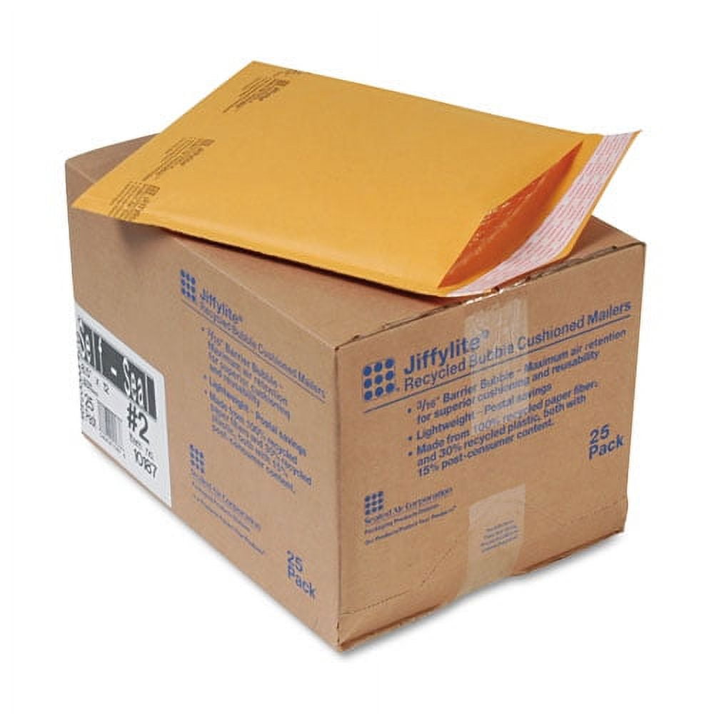Jiffylite Self-Seal Bubble Mailer, #2, Barrier Bubble Air Cell Cushion, Self-Adhesive Closure, 8.5 x 12, Brown Kraft, 100/CT Jiffylite Self-Seal Bubble Mailer, #2, Barrier Bubble Air Cell Cushion, Self-Adhesive Closure, 8.5 x 12, Brown Kraft, 100/CT