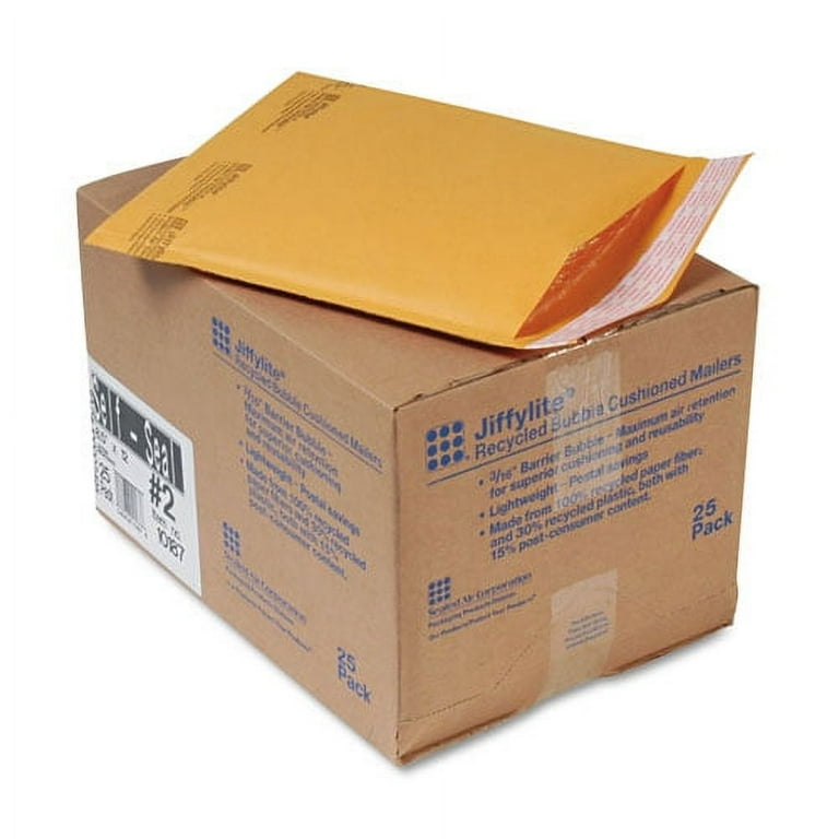 Jiffylite Self-Seal Bubble Mailer, #2, Barrier Bubble Air Cell Cushion, Self-Adhesive Closure, 8.5 x 12, Brown Kraft, 100/CT Jiffylite Self-Seal Bubble Mailer, #2, Barrier Bubble Air Cell Cushion, Self-Adhesive Closure, 8.5 x 12, Brown Kraft, 100/CT