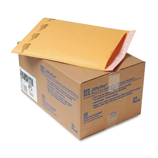 Jiffylite Self-Seal Bubble Mailer, #0, Barrier Bubble Air Cell Cushion, Self-Adhesive Closure, 6 x 10, Brown Kraft, 25/CT Jiffylite Self-Seal Bubble Mailer, #0, Barrier Bubble Air Cell Cushion, Self-Adhesive Closure, 6 x 10, Brown Kraft, 25/CT