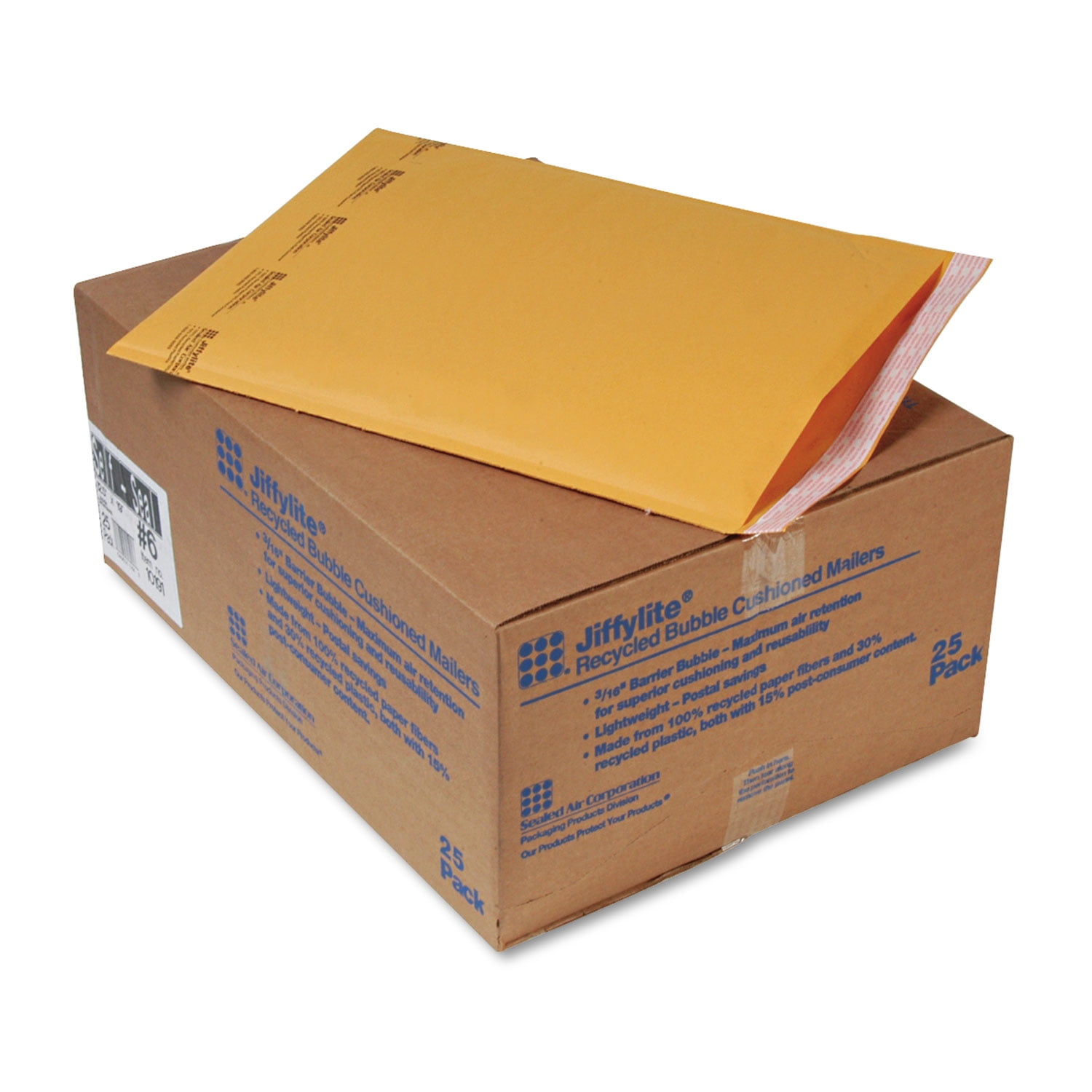 Jiffylite Self-Seal Bubble Mailer, #6, Barrier Bubble Air Cell Cushion, Self-Adhesive Closure, 12.5 x 19, Brown Kraft, 25/CT Jiffylite Self-Seal Bubble Mailer, #6, Barrier Bubble Air Cell Cushion, Self-Adhesive Closure, 12.5 x 19, Brown Kraft, 25/CT